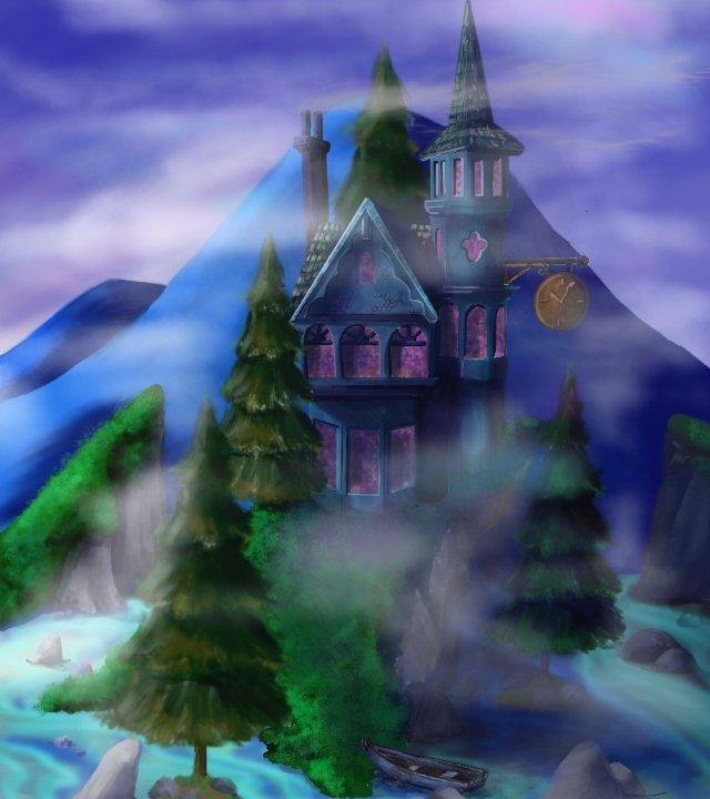 Student digital art piece of a castle on an island